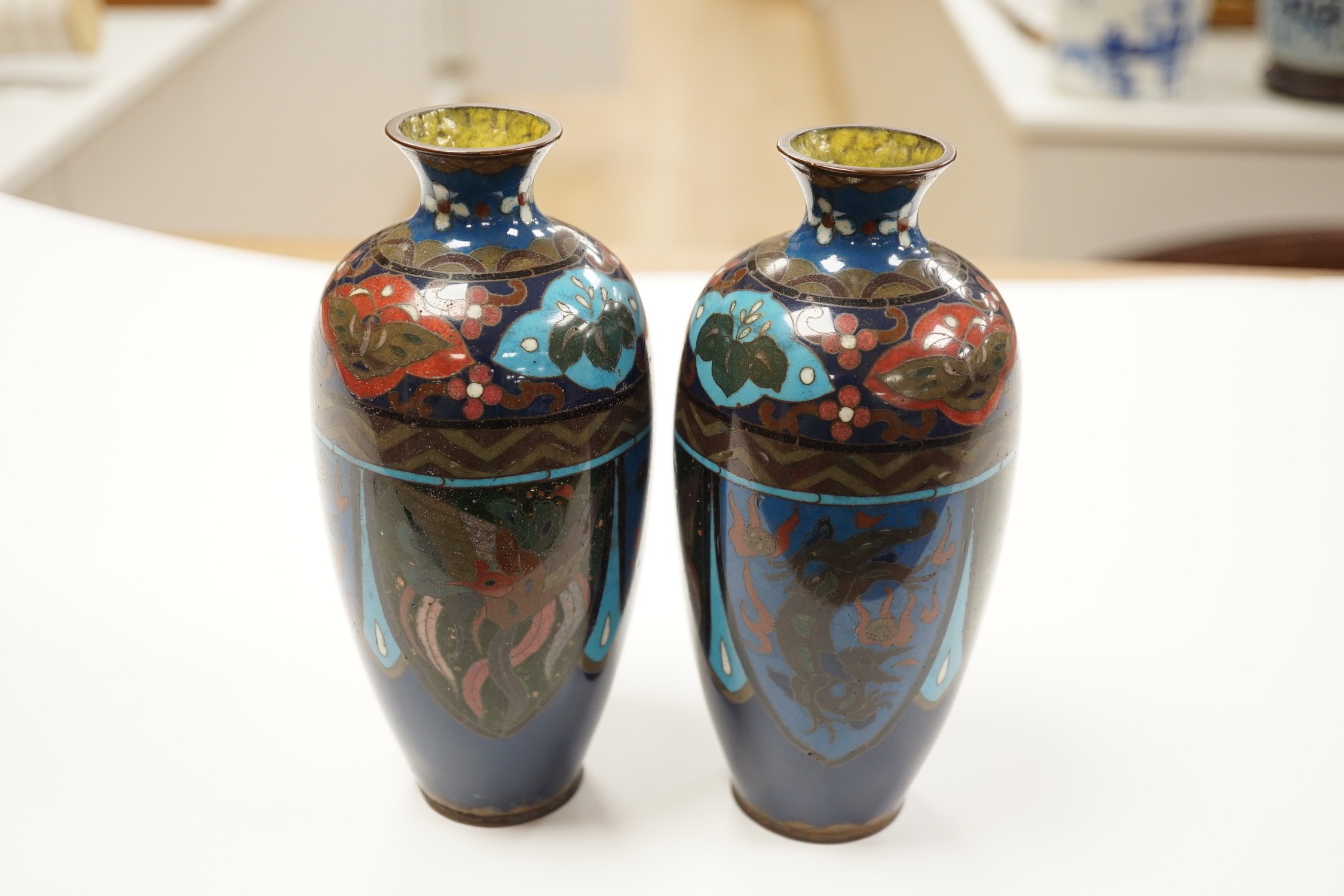 A pair of Japanese cloisonne enamel vases, 18.5cm